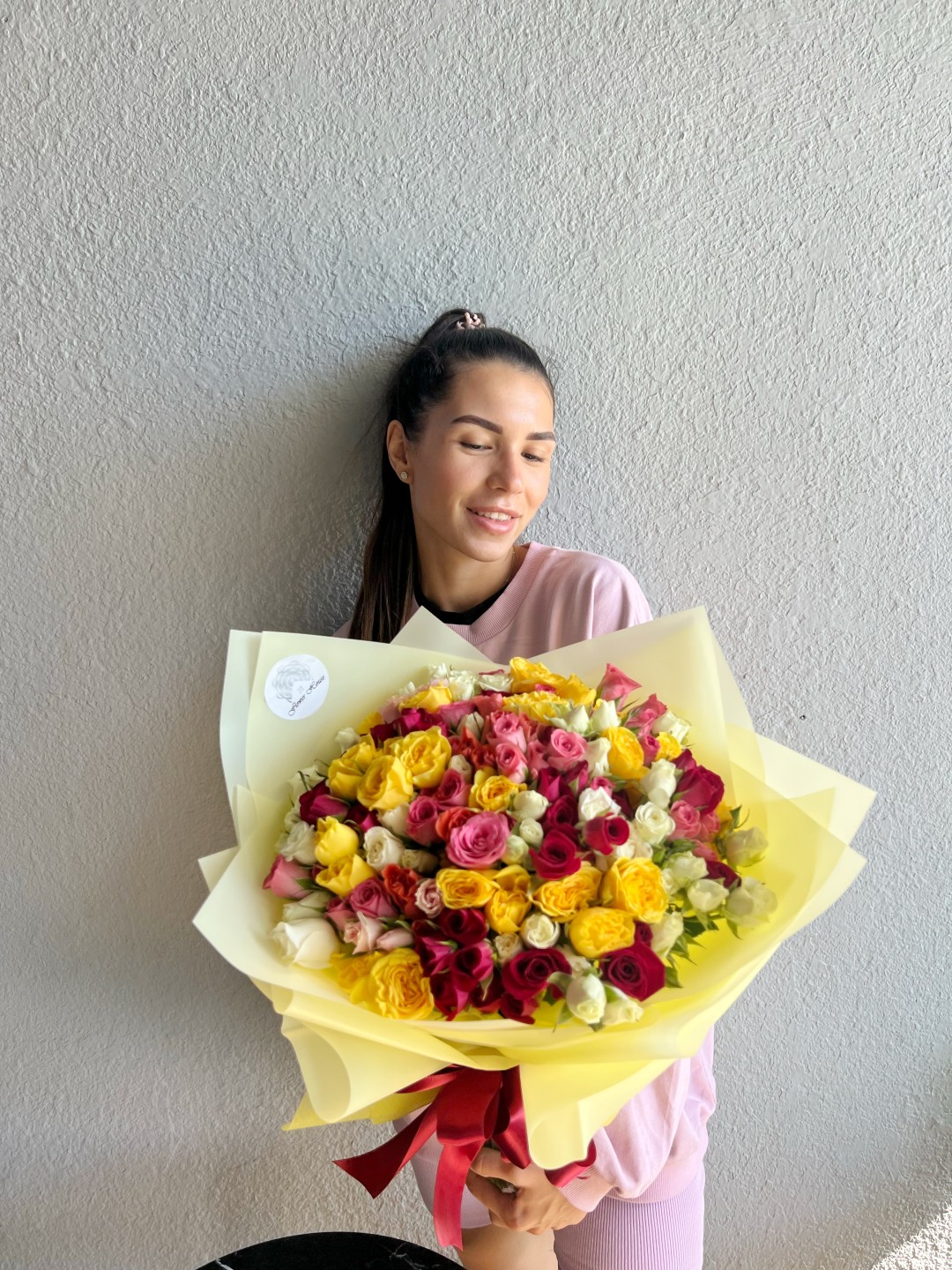 50 Colorful Spray Roses Hand Tied Flower Bouquet