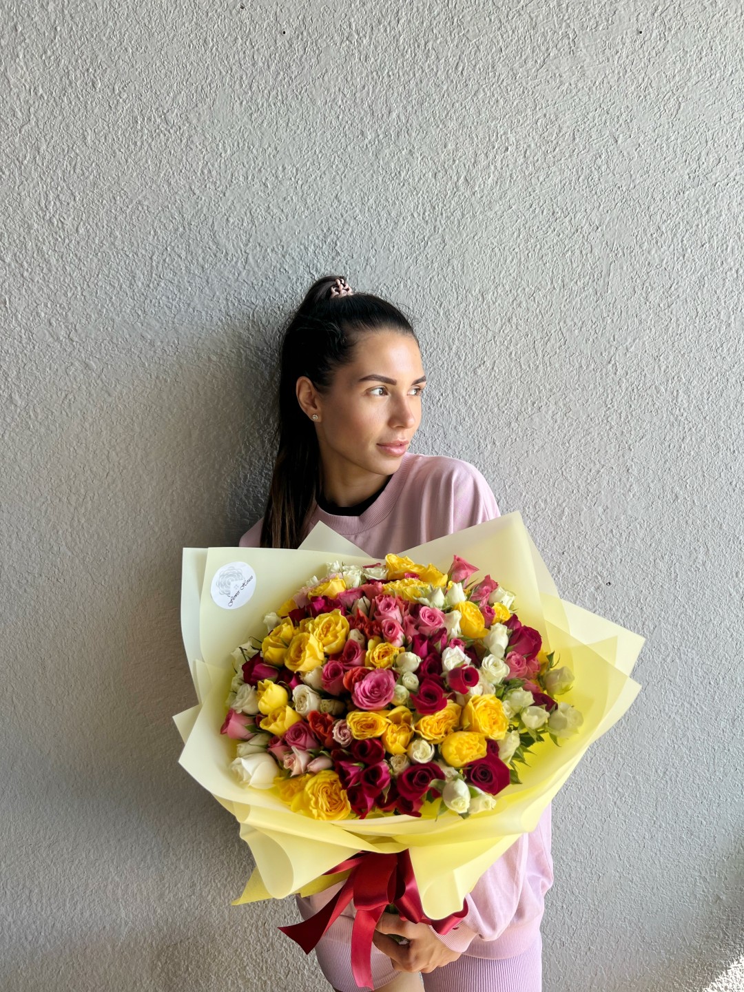 50 Colorful Spray Roses Hand Tied Flower Bouquet