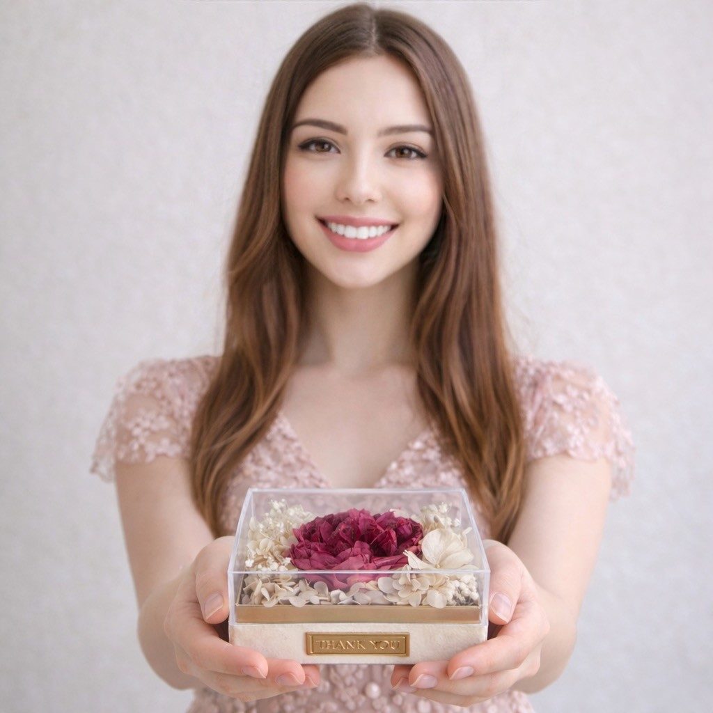 Single Preserved Hot Pink Peony In Acrylic Box