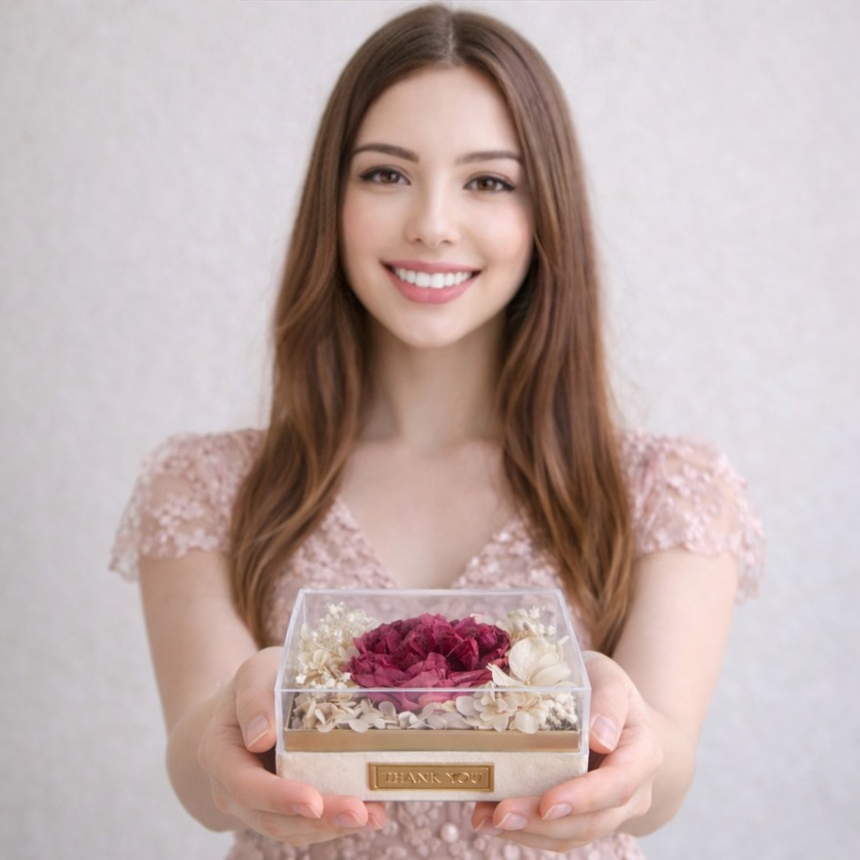 Single Preserved Hot Pink Peony In Acrylic Box