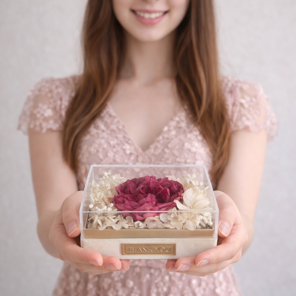 Single Preserved Hot Pink Peony In Acrylic Box