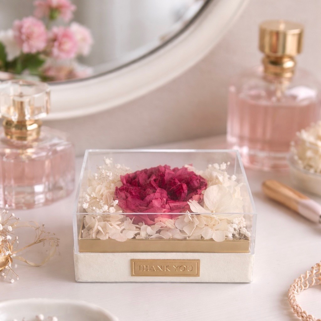 Single Preserved Hot Pink Peony In Acrylic Box