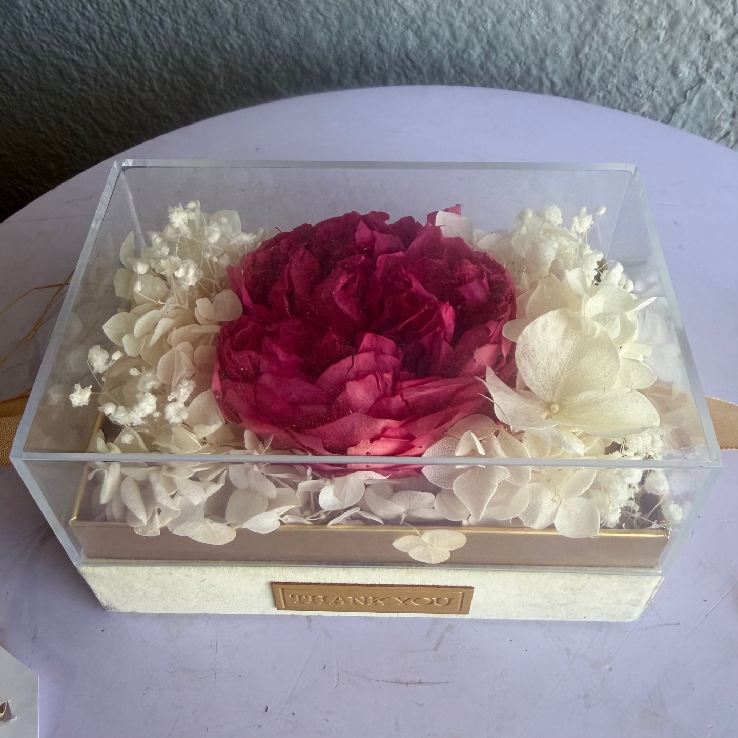 Single Preserved Hot Pink Peony In Acrylic Box