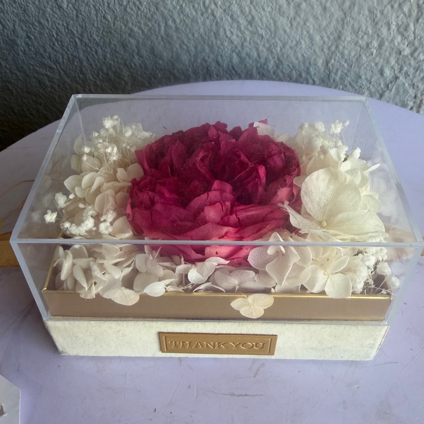 Single Preserved Hot Pink Peony In Acrylic Box