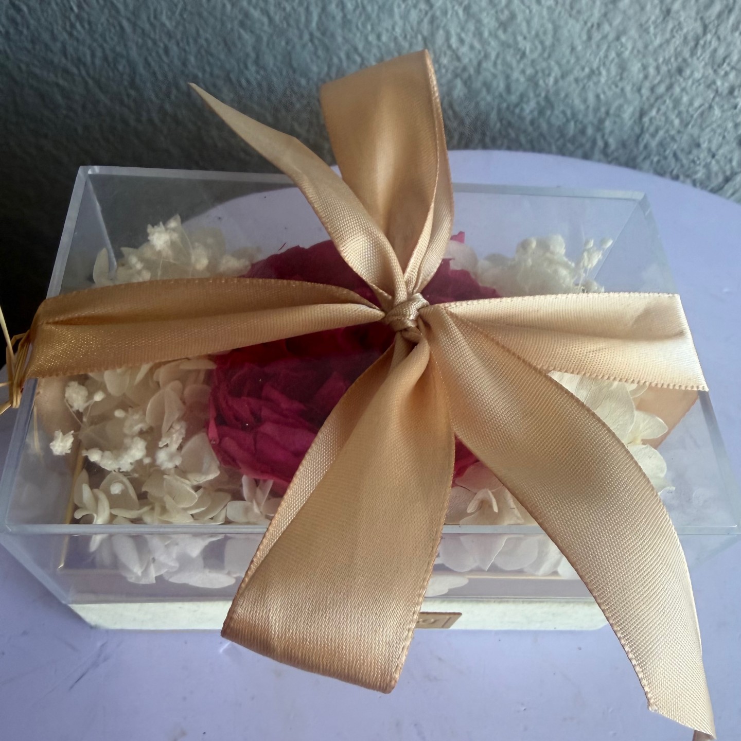 Single Preserved Hot Pink Peony In Acrylic Box